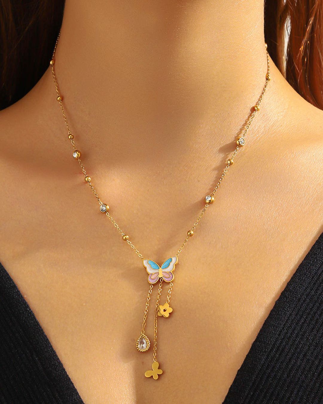 Butterfly Bead Pendant Necklace
