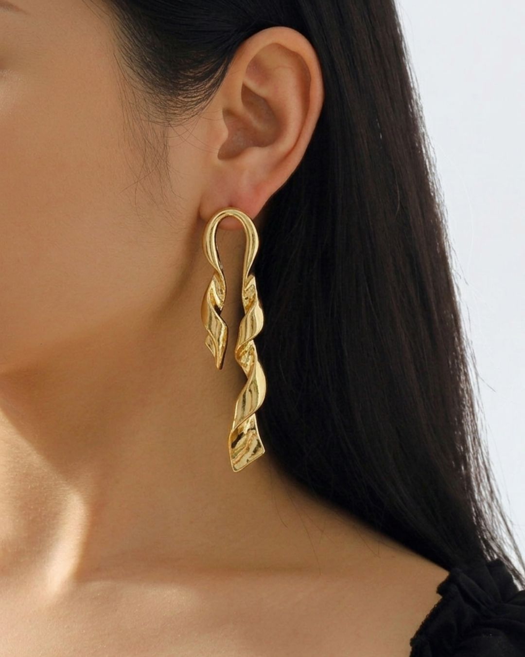 Golden Wave Loop Drop Earrings