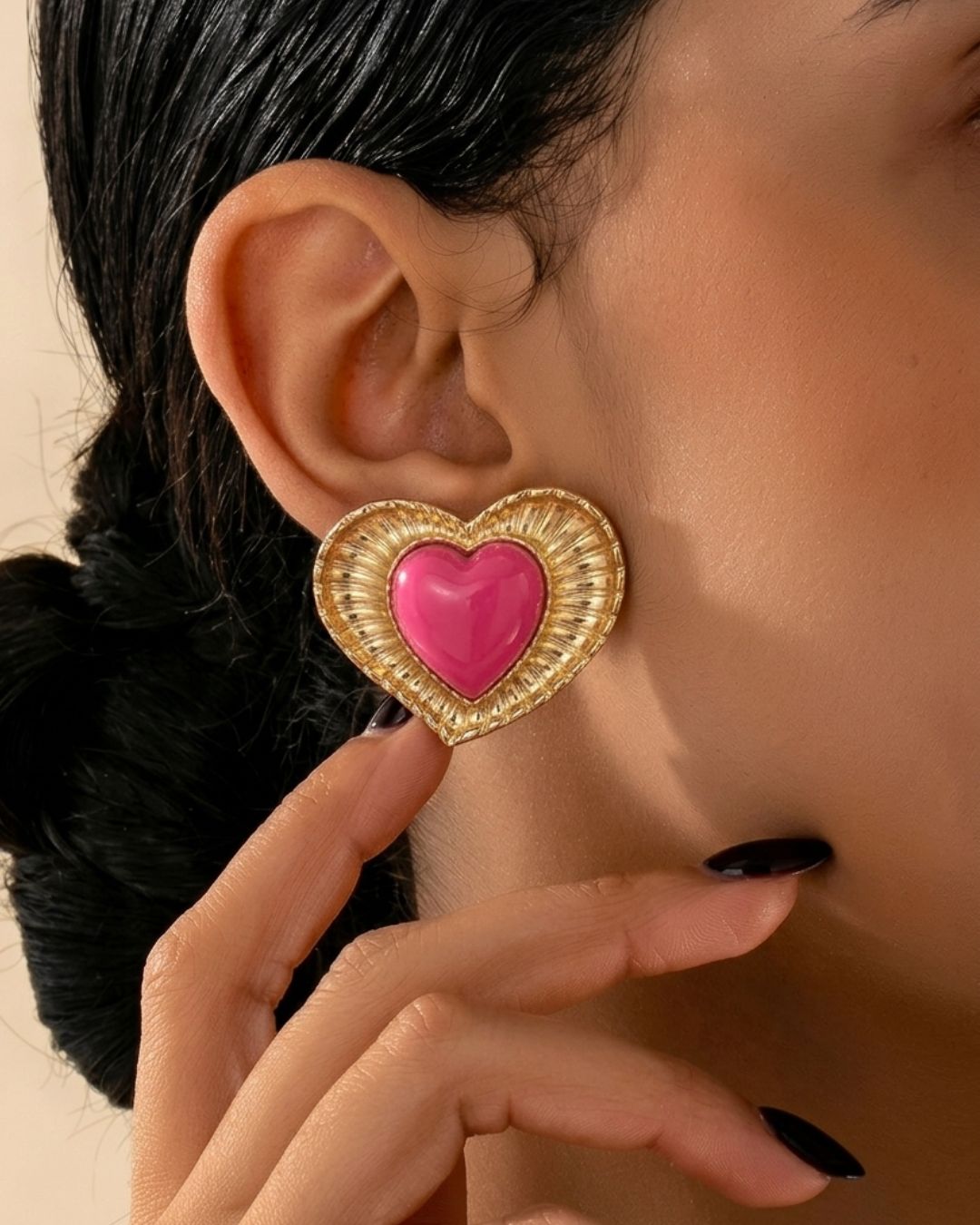 Love Heart Pink Stud Earrings