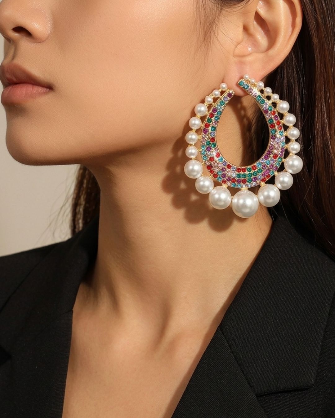 Multi Bling Crystal Pearl Drop Earrings