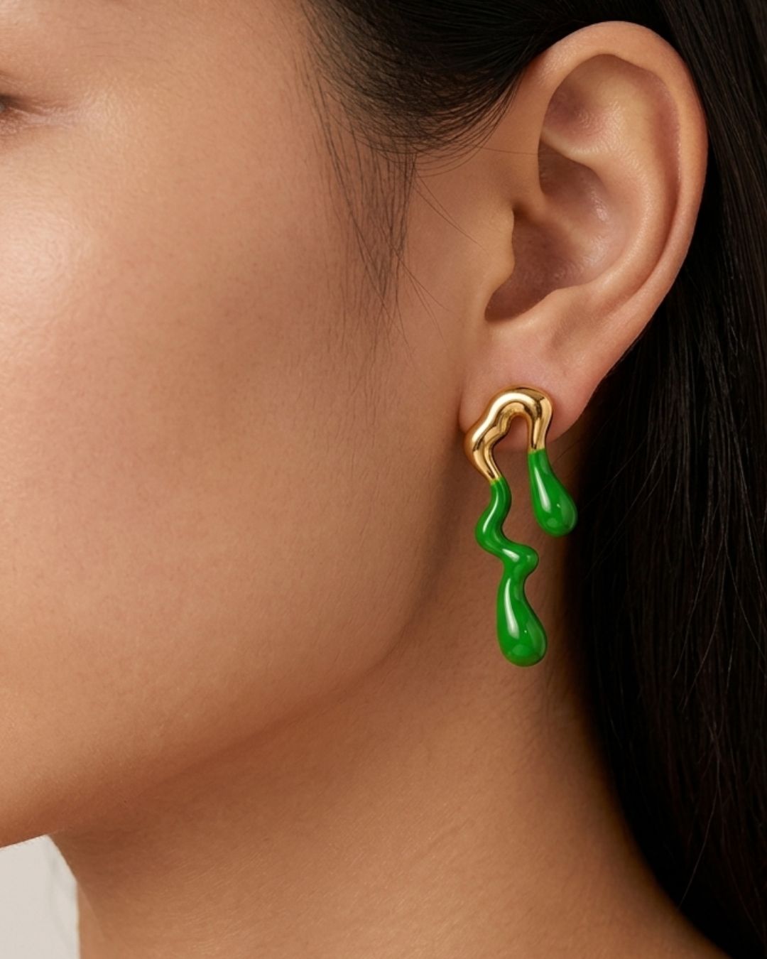 Green Asymmetry Drop Earrings