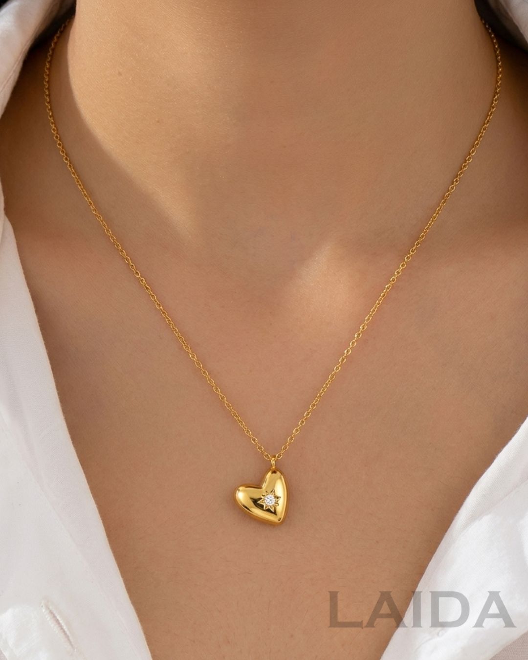Golden Heart Diamond Star 18K Gold Pendant