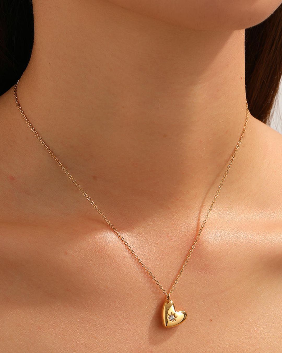 Golden Heart Diamond Star 18K Gold Pendant