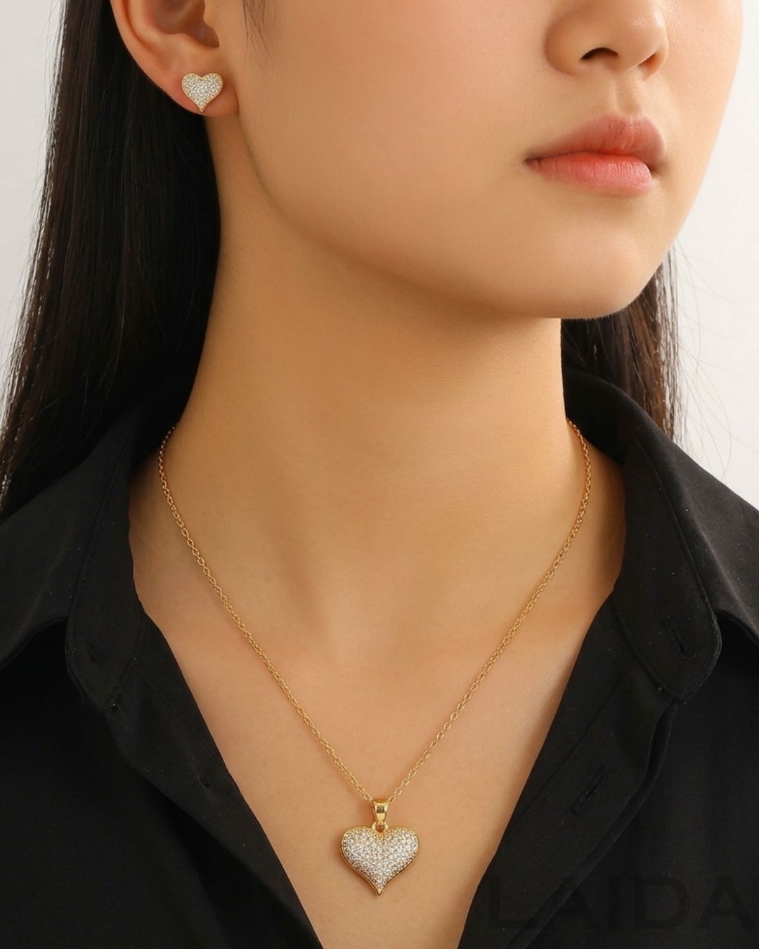 Golden Crystal Heart Pendant Set