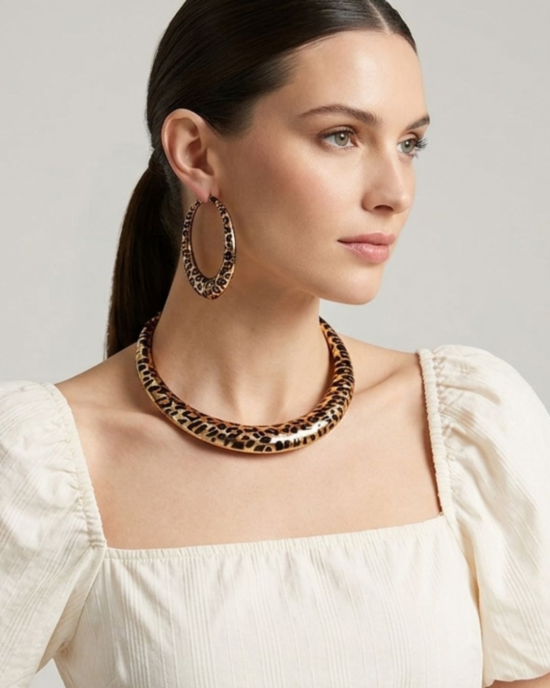 Animal Print Statement Necklace With Earrings