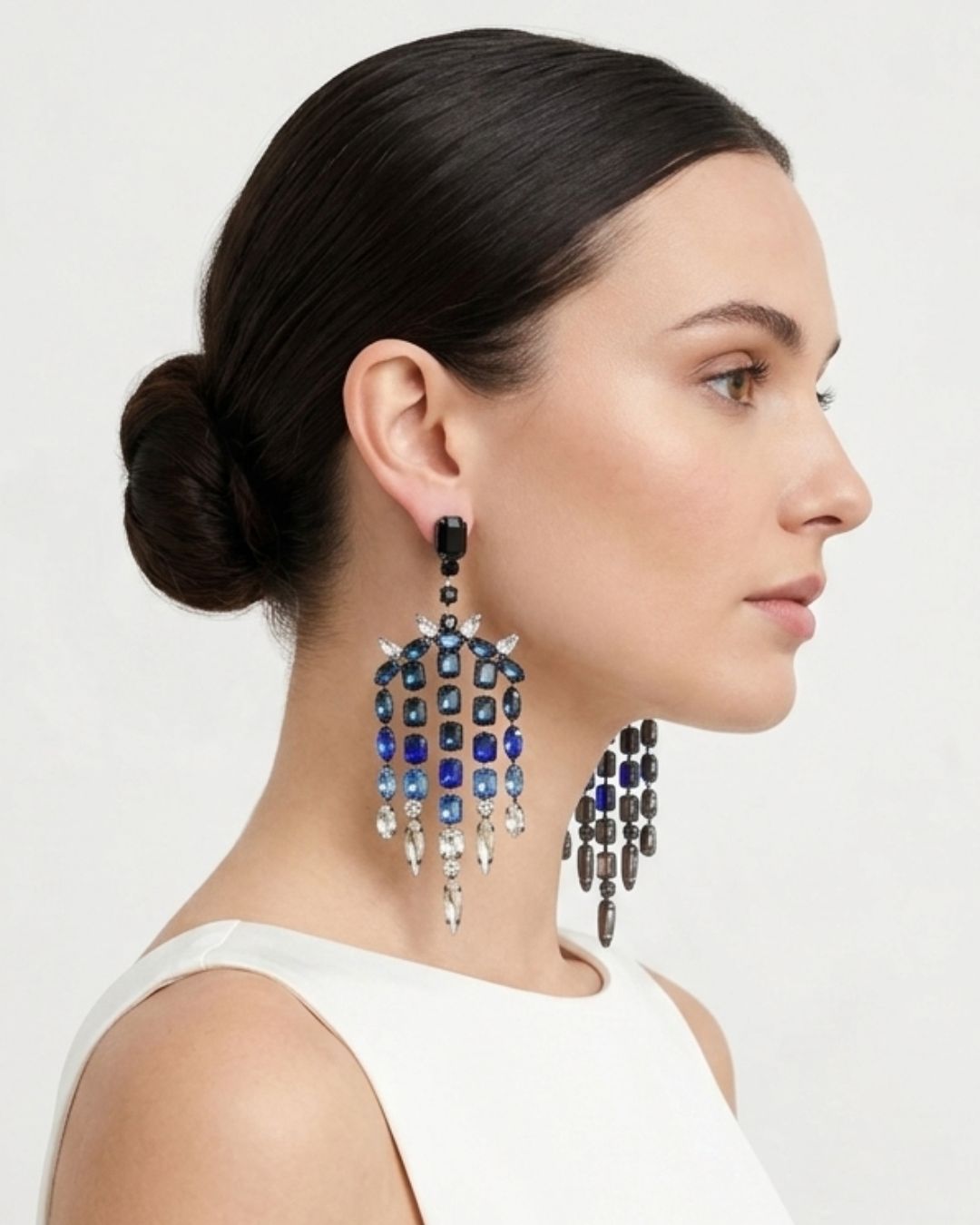 Blue Crystals Diamond Tassel Drop Earrings