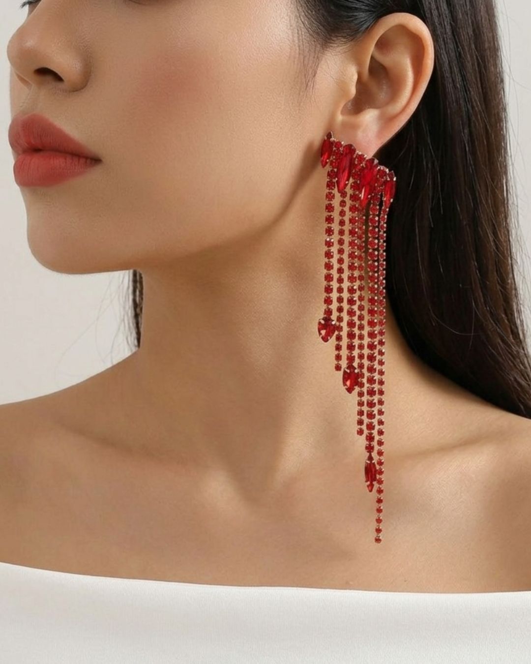 Red Crystal Rhinestone Drop Earrings