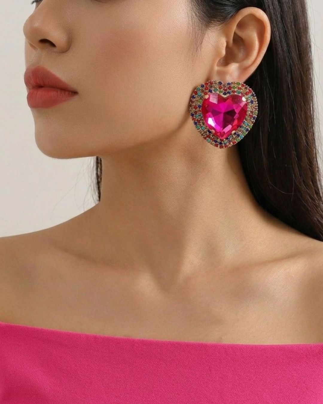 Pink Retro Heart Drop Earrings