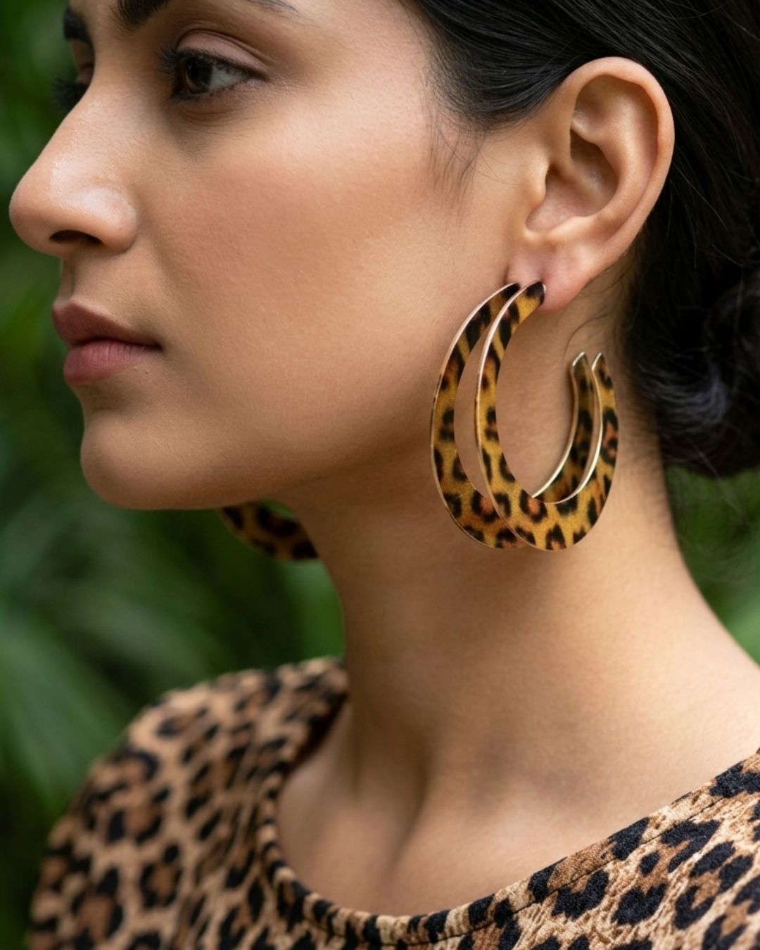 Animal Print D Shape Hoop Earrings