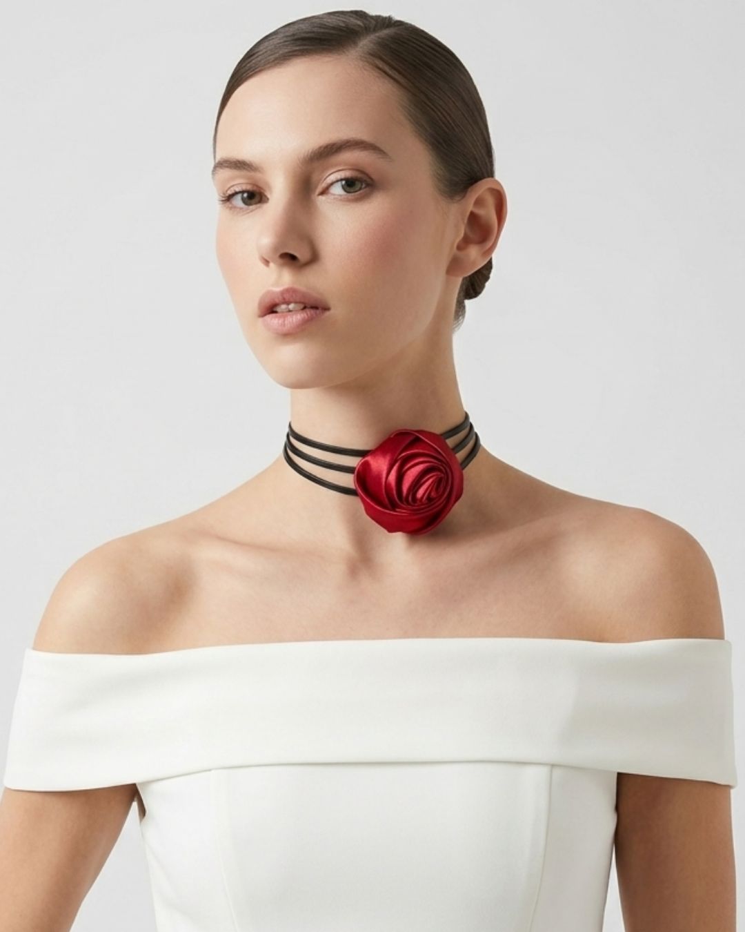 Red Flower Long Knotted Rope Choker