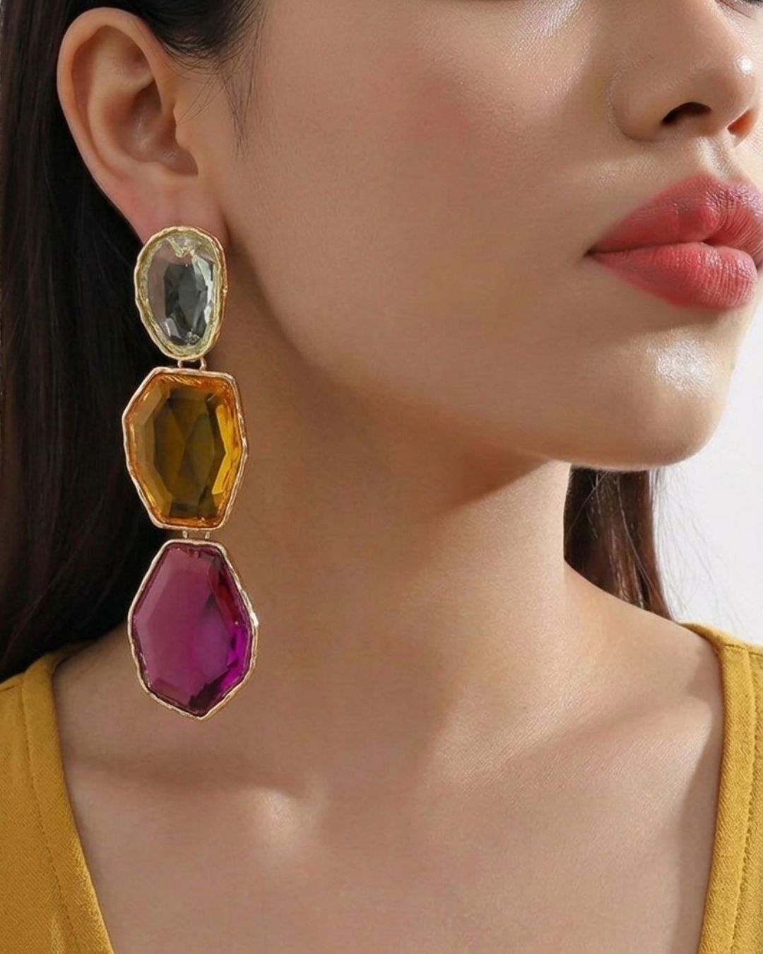 Maya Clear Crystal Multicolor Statement Earrings