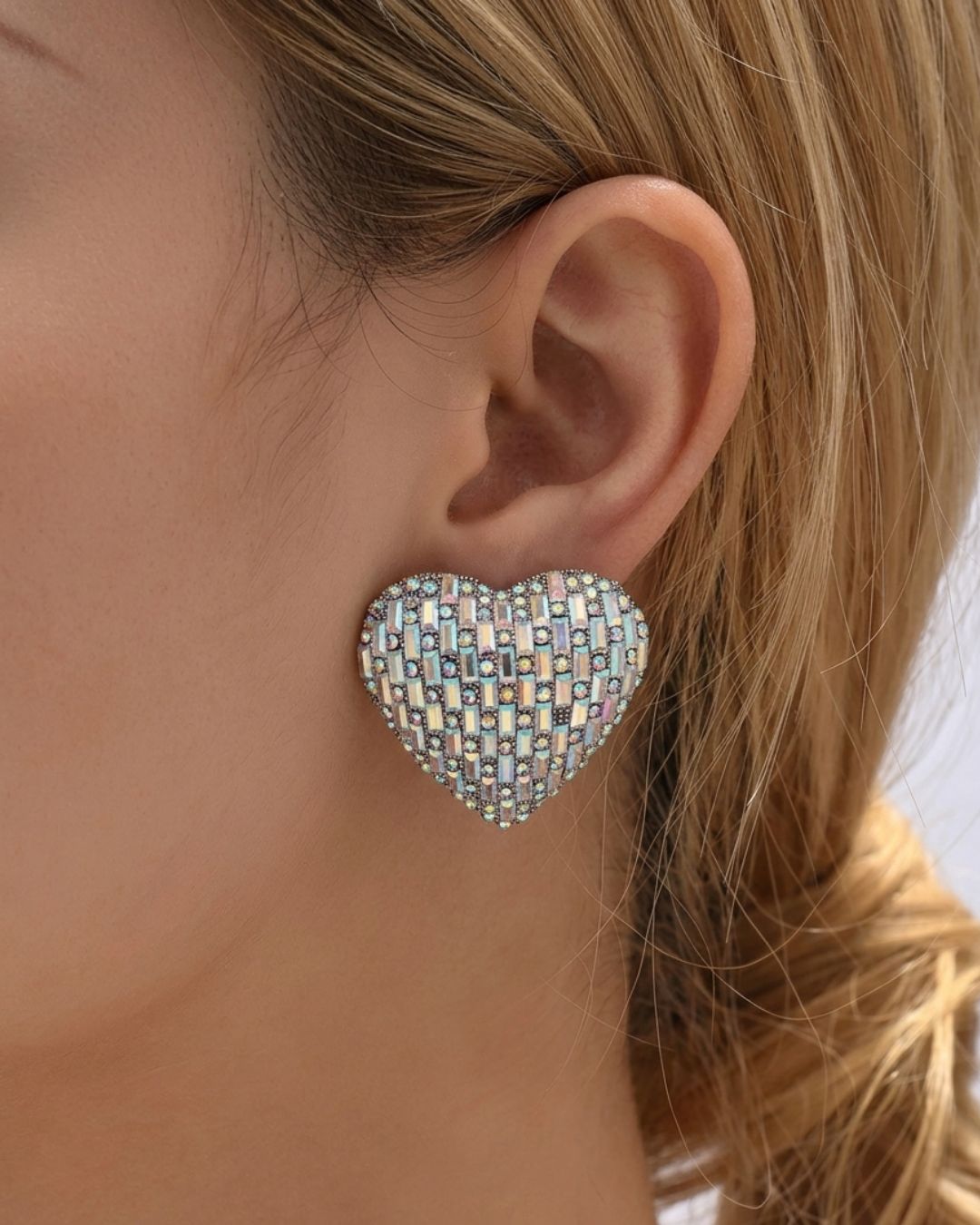 Bling Blogger Silver Rainbow Heart Earrings - Big