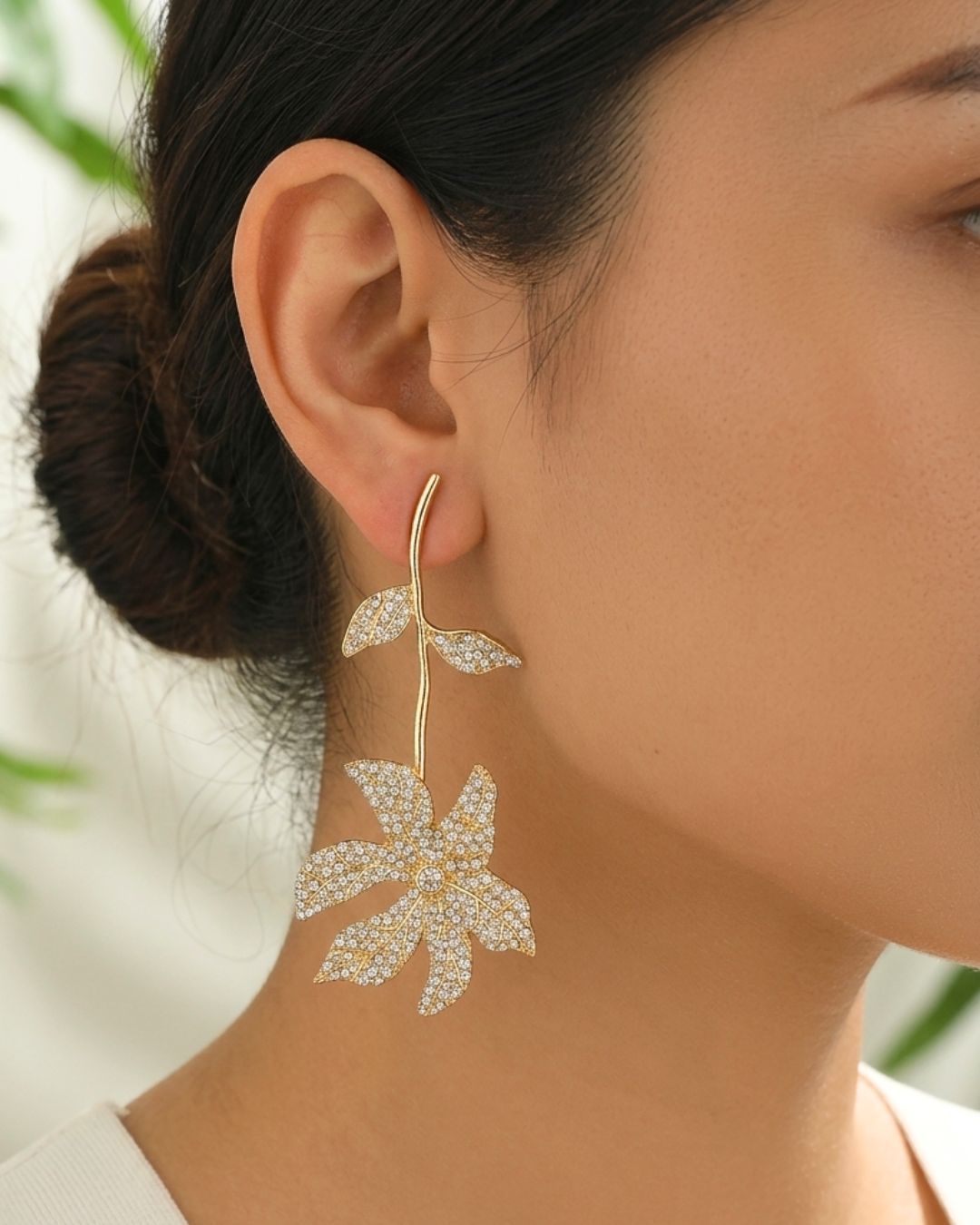 Rhinestone Petal Drop Earrings