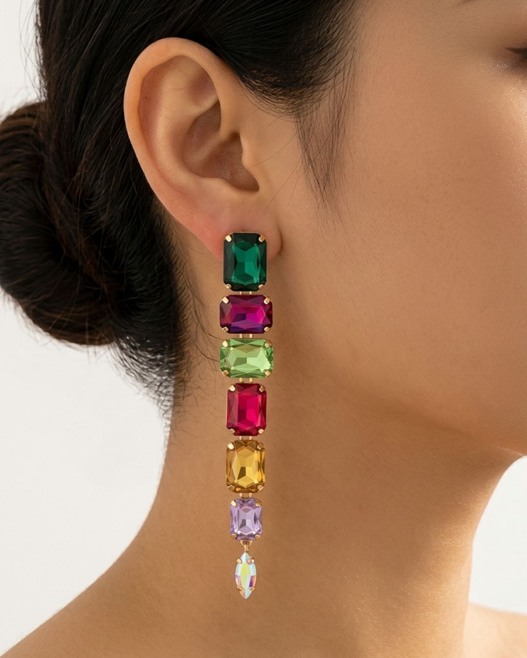 Multi Rhinestone Drop Earrings