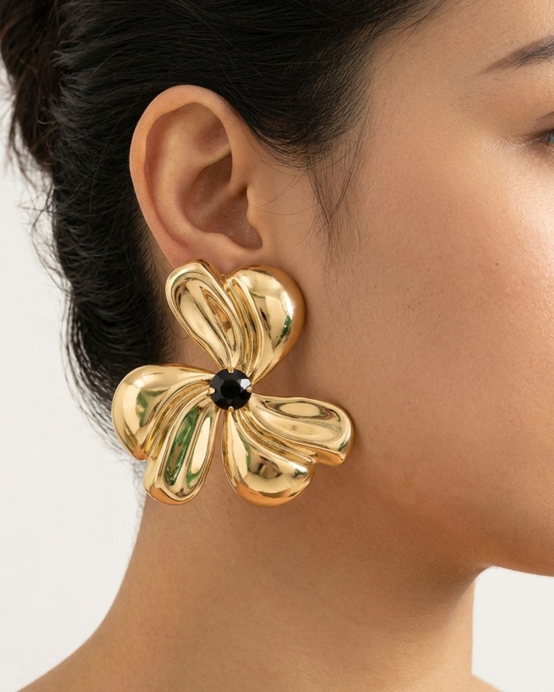 Golden Floral Stud Earrings