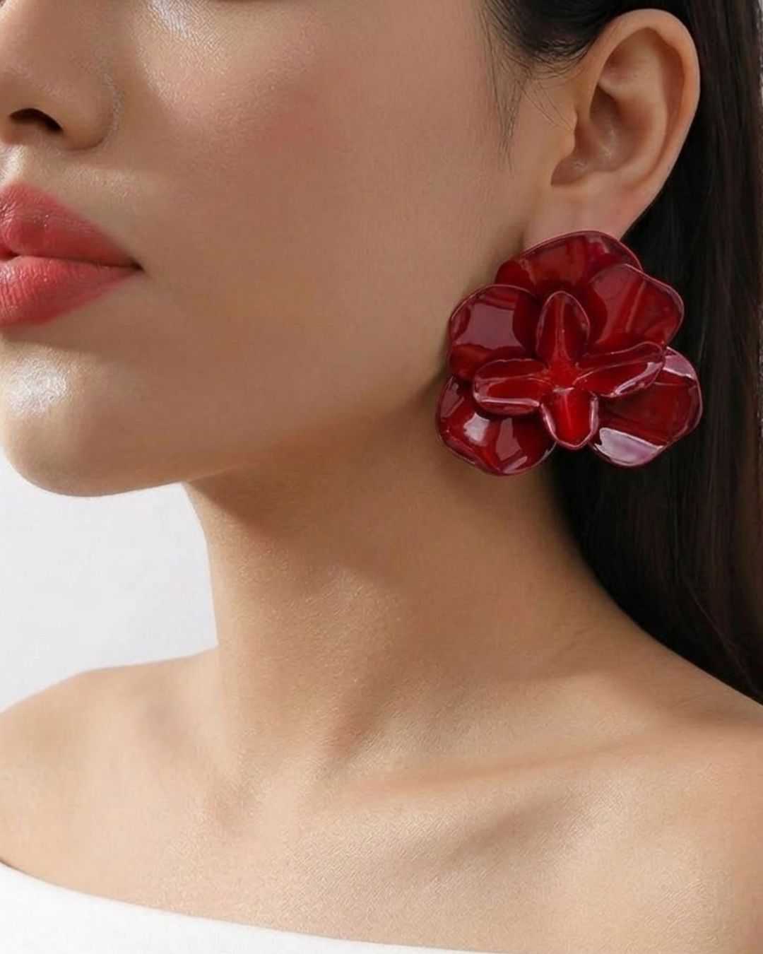 Rose Blossom Maroon Stud Earrings