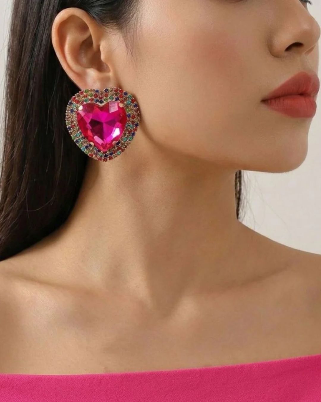 Pink Retro Heart Drop Earrings