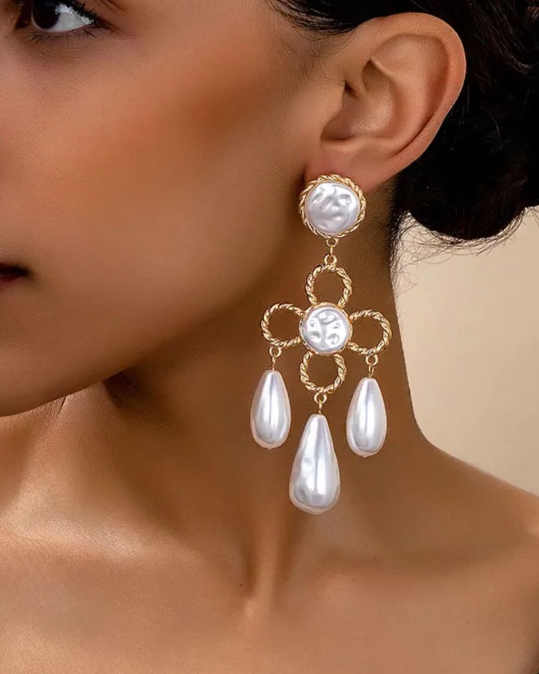 Bohemian Four-leaf Clover Pearl Drop Earrings
