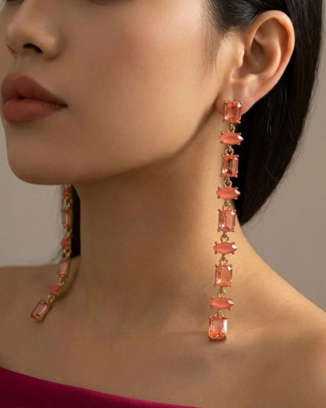 Vintage Pink Crystal Statement Drop Earrings