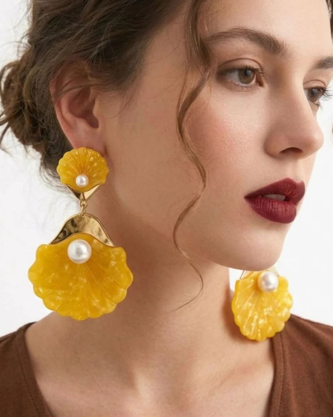 Yellow Seashell Drop Earrings