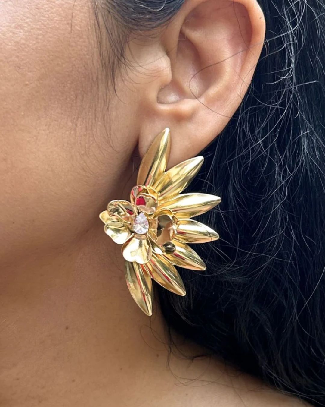 Half Sun Flower Golden Earrings