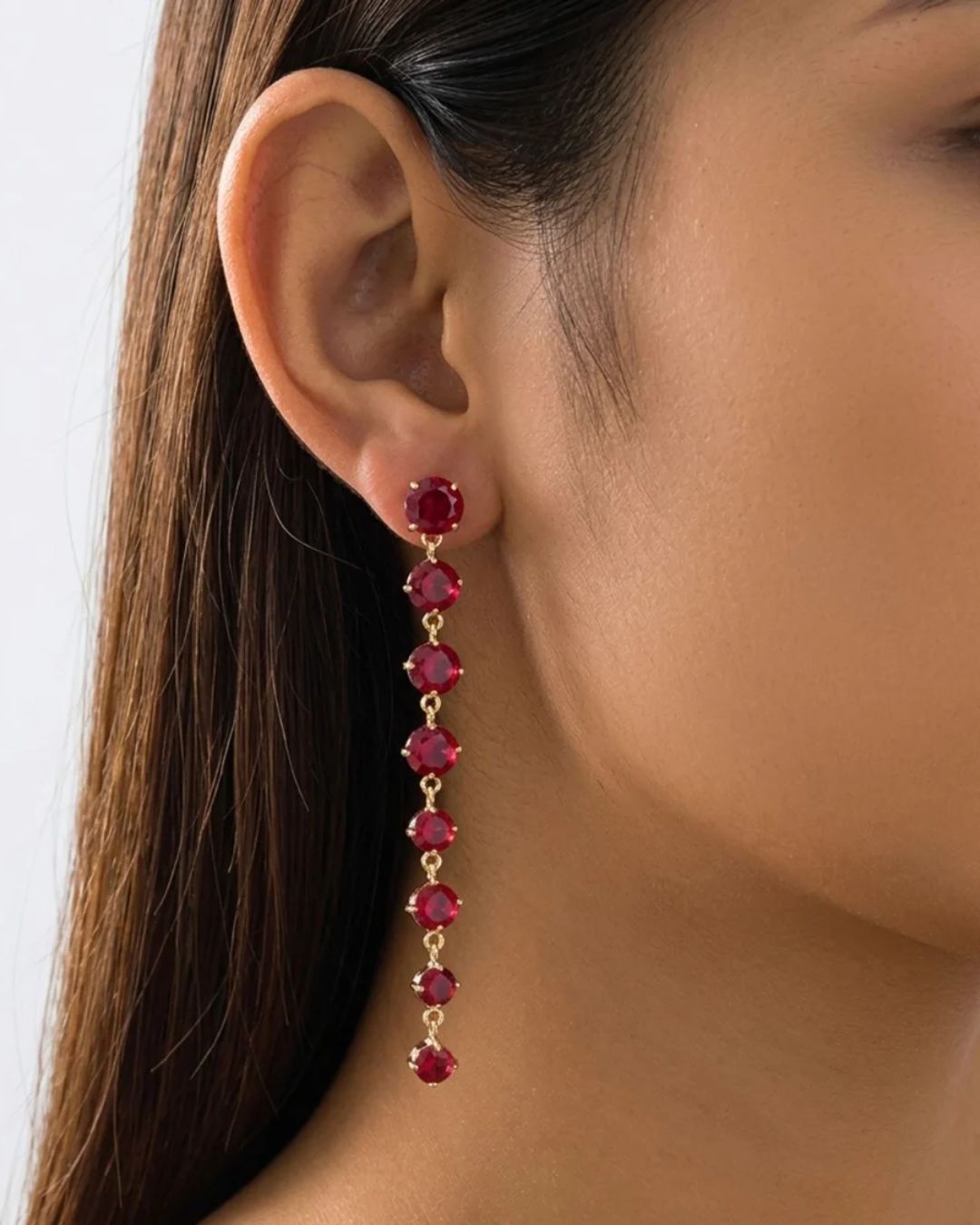 Red Layered American Diamond Danglers