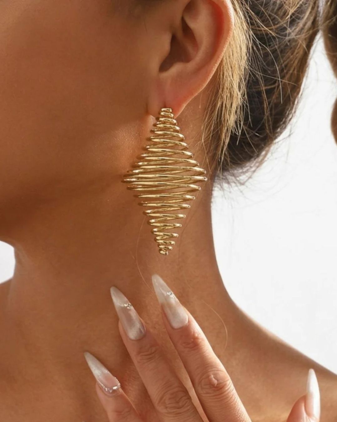 Golden Twisted Spiral Drop Earrings