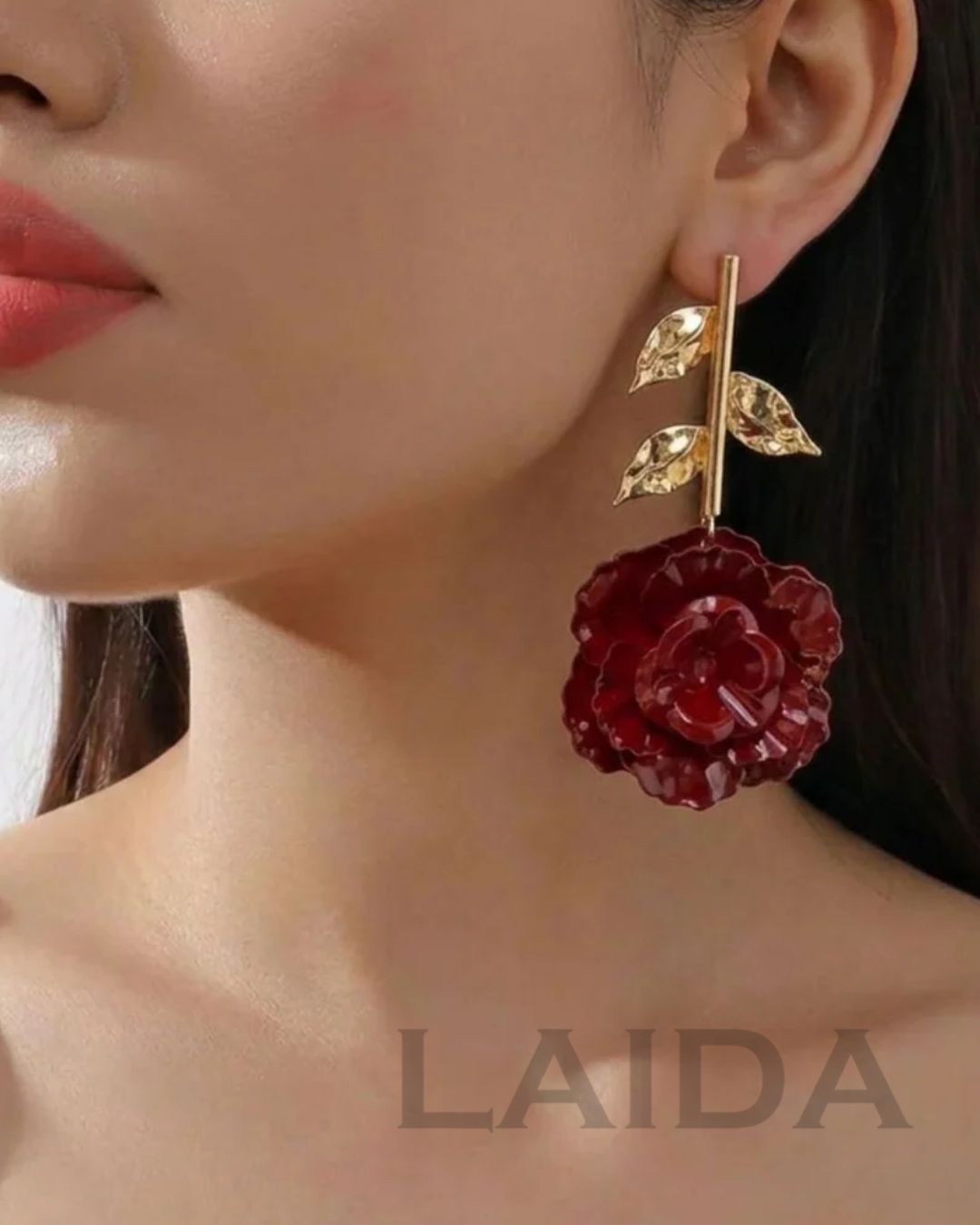 Maroon Rose Flower Earrings