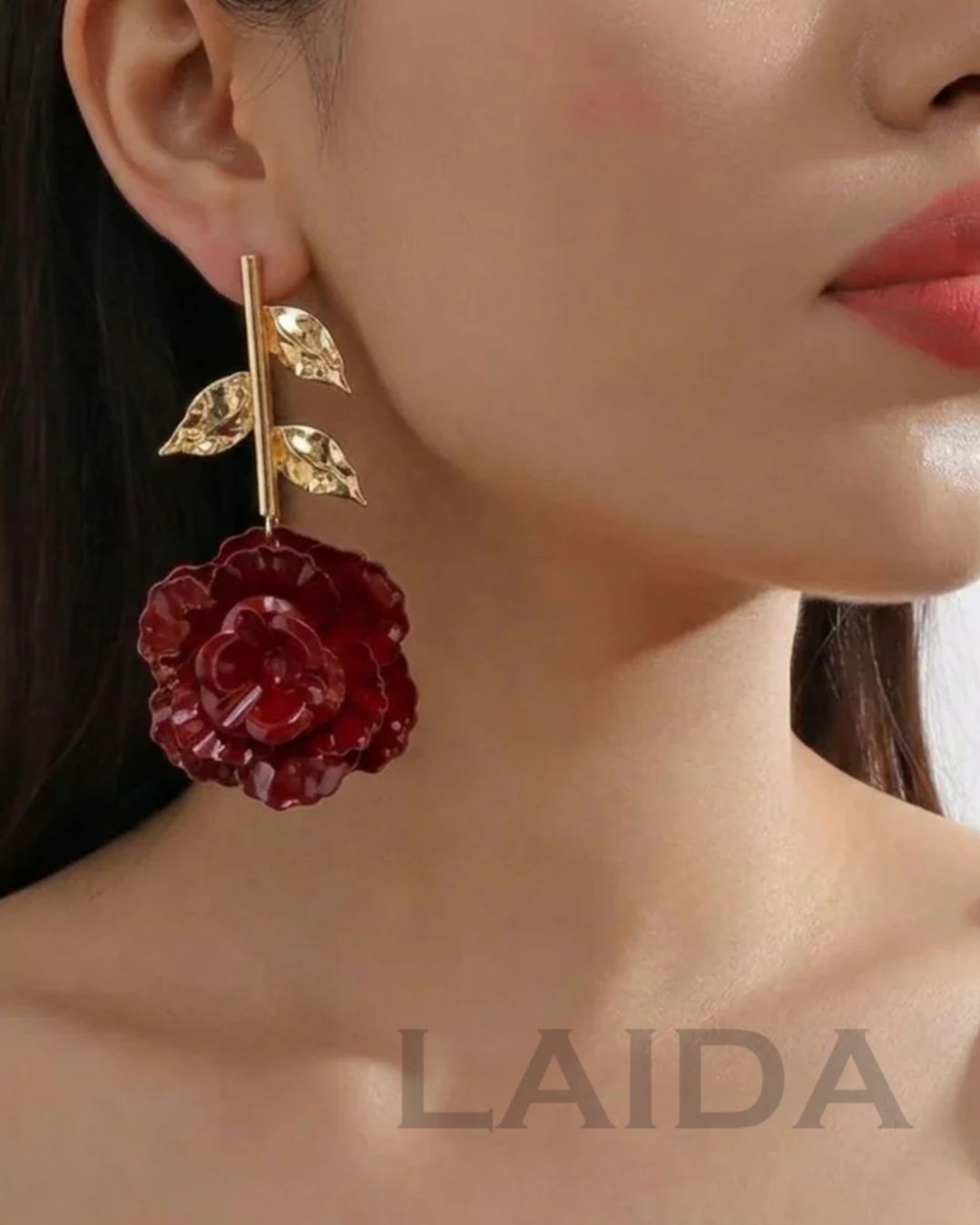 Maroon Rose Flower Earrings