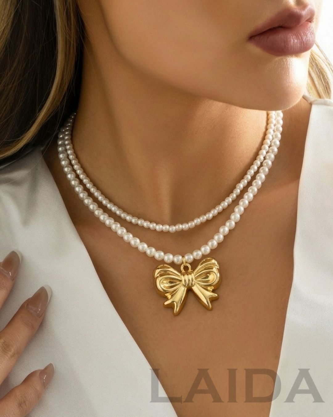 Two Layer Pearl Bow Statement Necklace