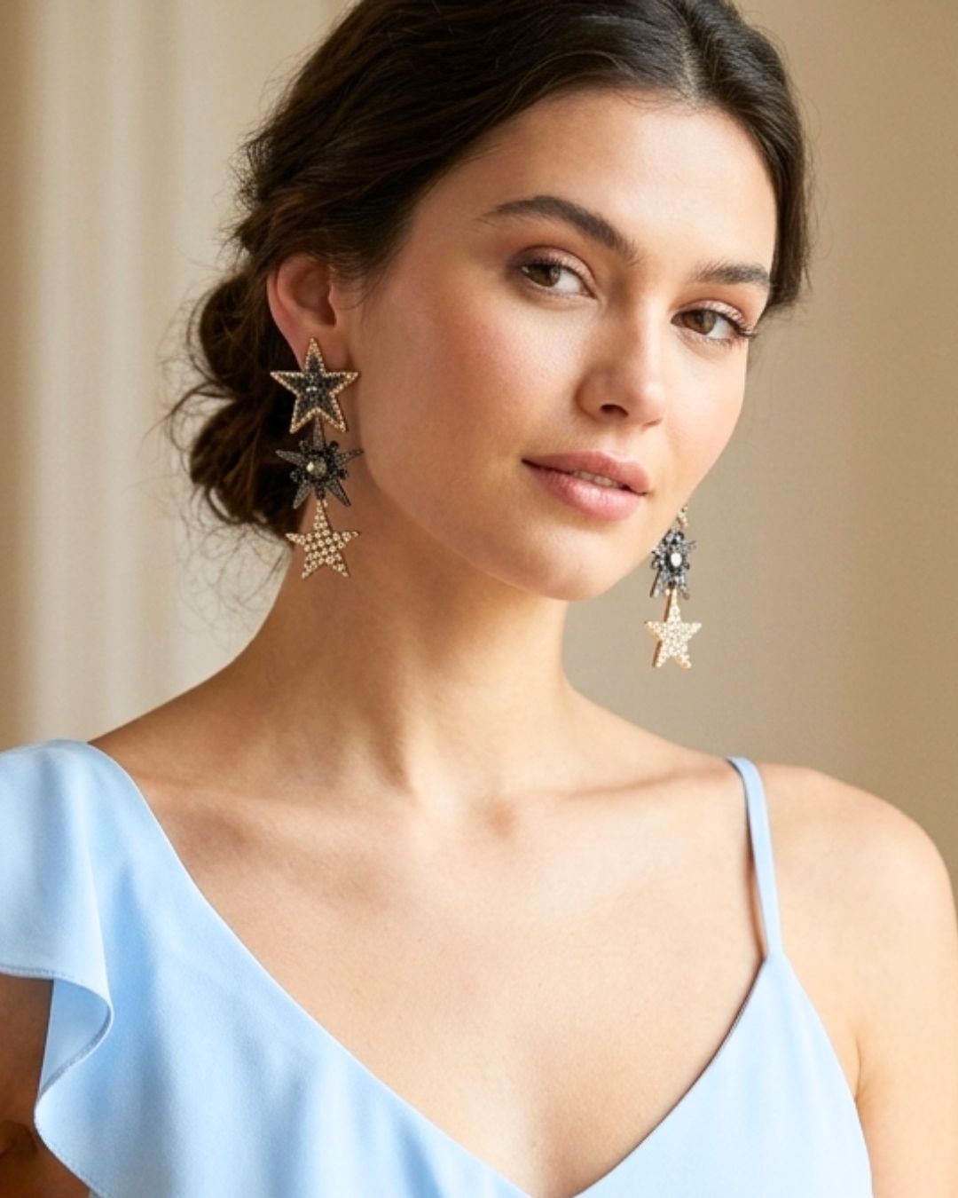 Crystal Rhodium Star Tassel Drop Earrings