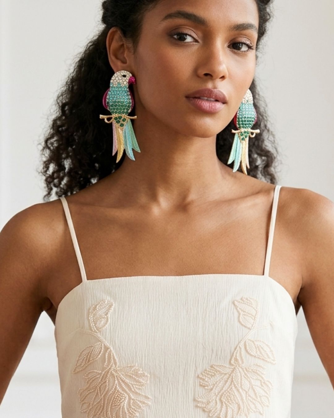 Parrot Multicolor American Diamond Earrings - Multi 1