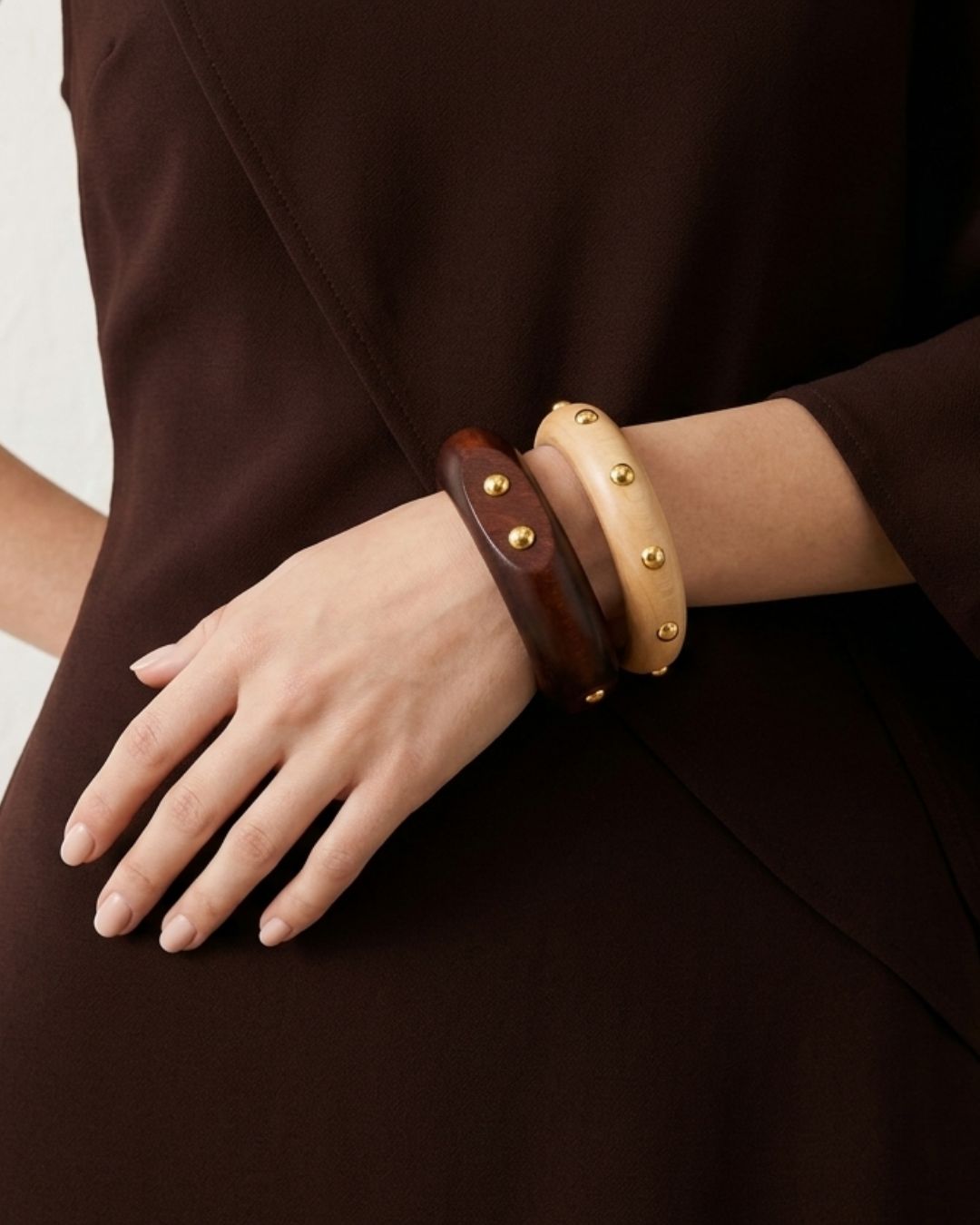 Brown And Ivory Wooden Retro Geometric Bracelet