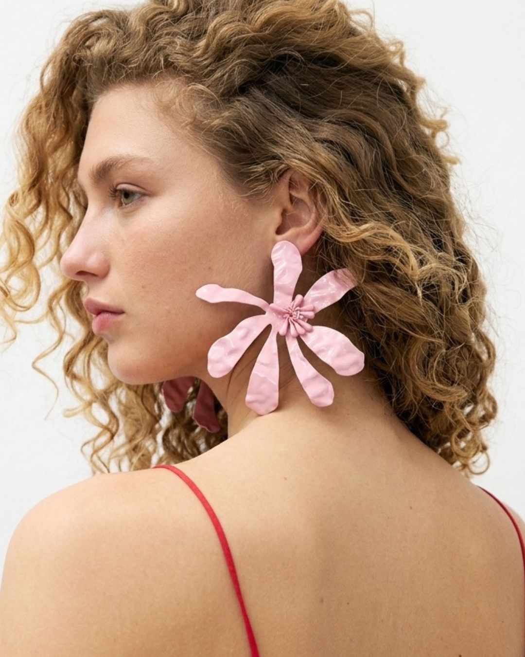 Pink Petal Beaded Flower Stud Earrings