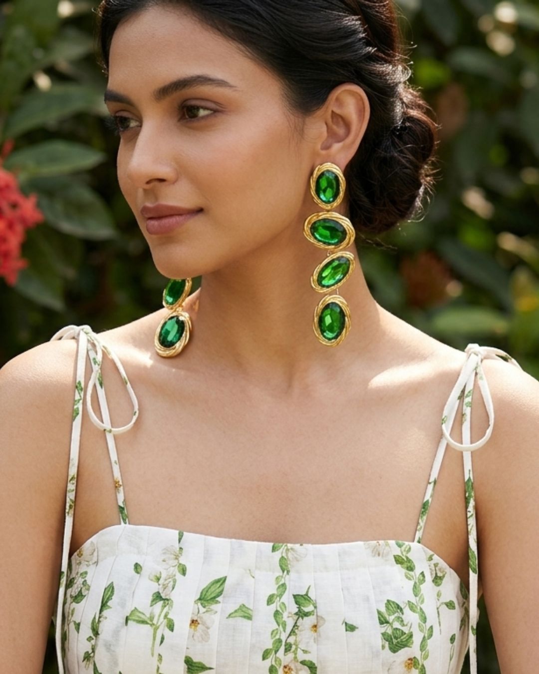 Maya Green Layered Drop Earrings