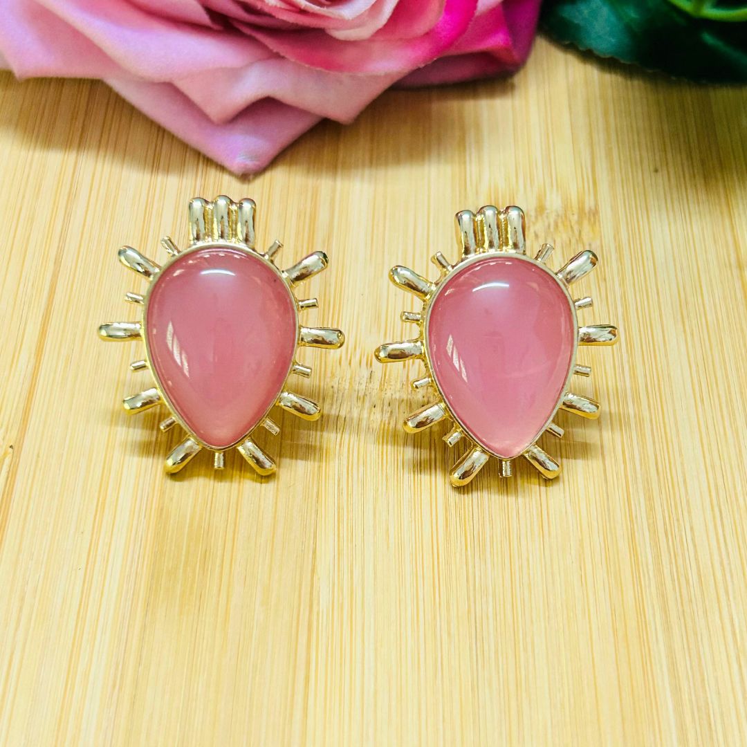 Sunburst Baby Pink Drop Stud Earrings