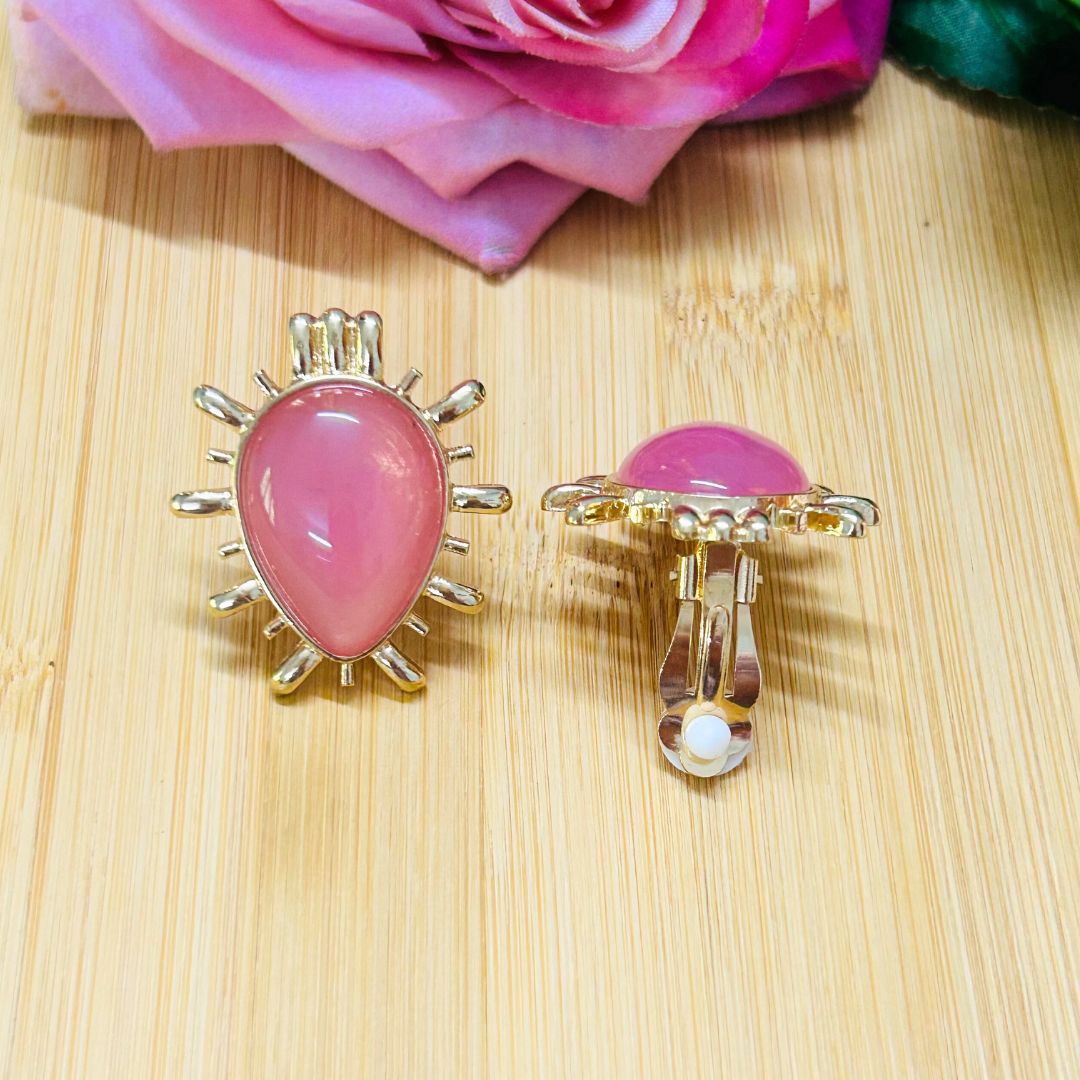 Sunburst Baby Pink Drop Stud Earrings