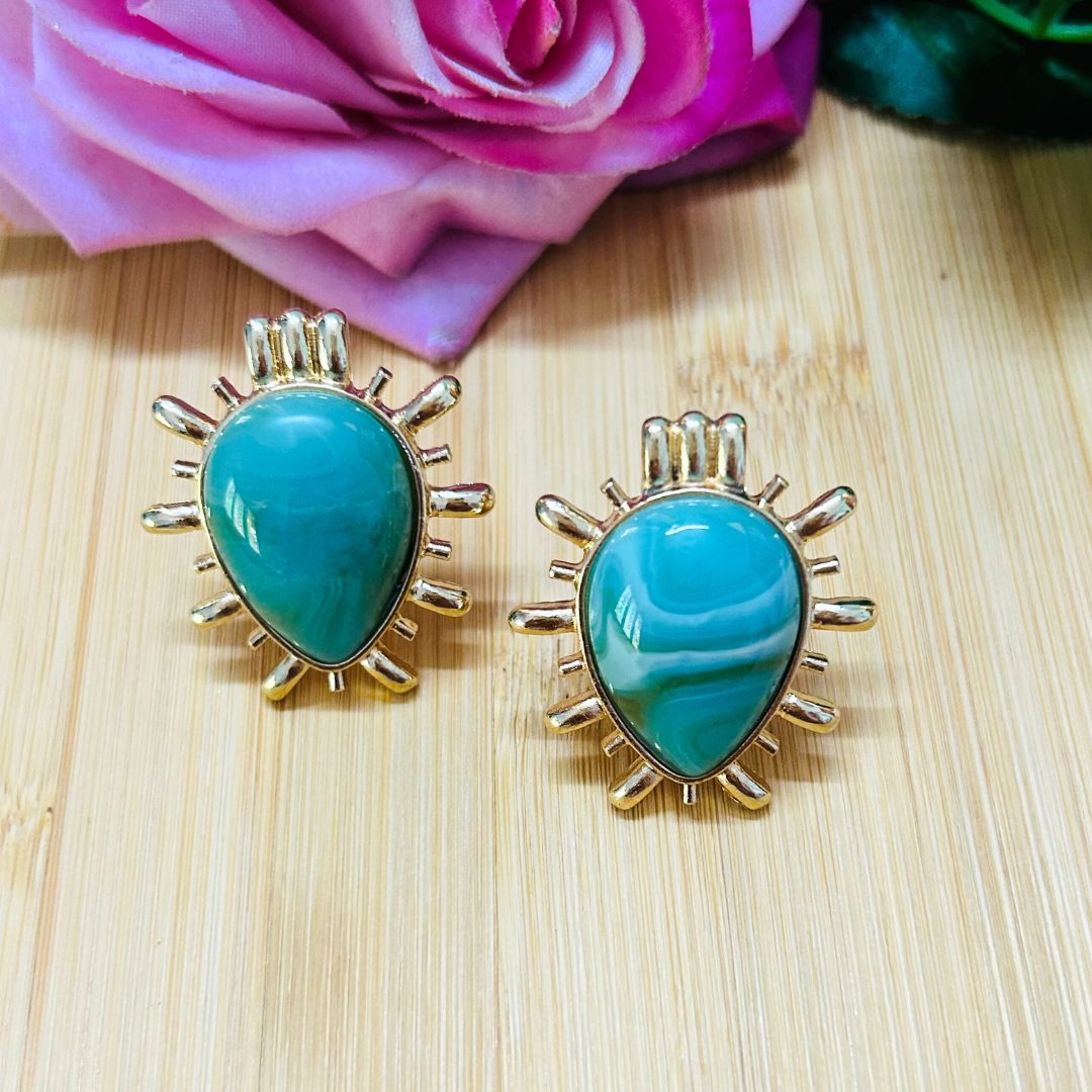 Sunburst Turquoise Drop Stud Earrings