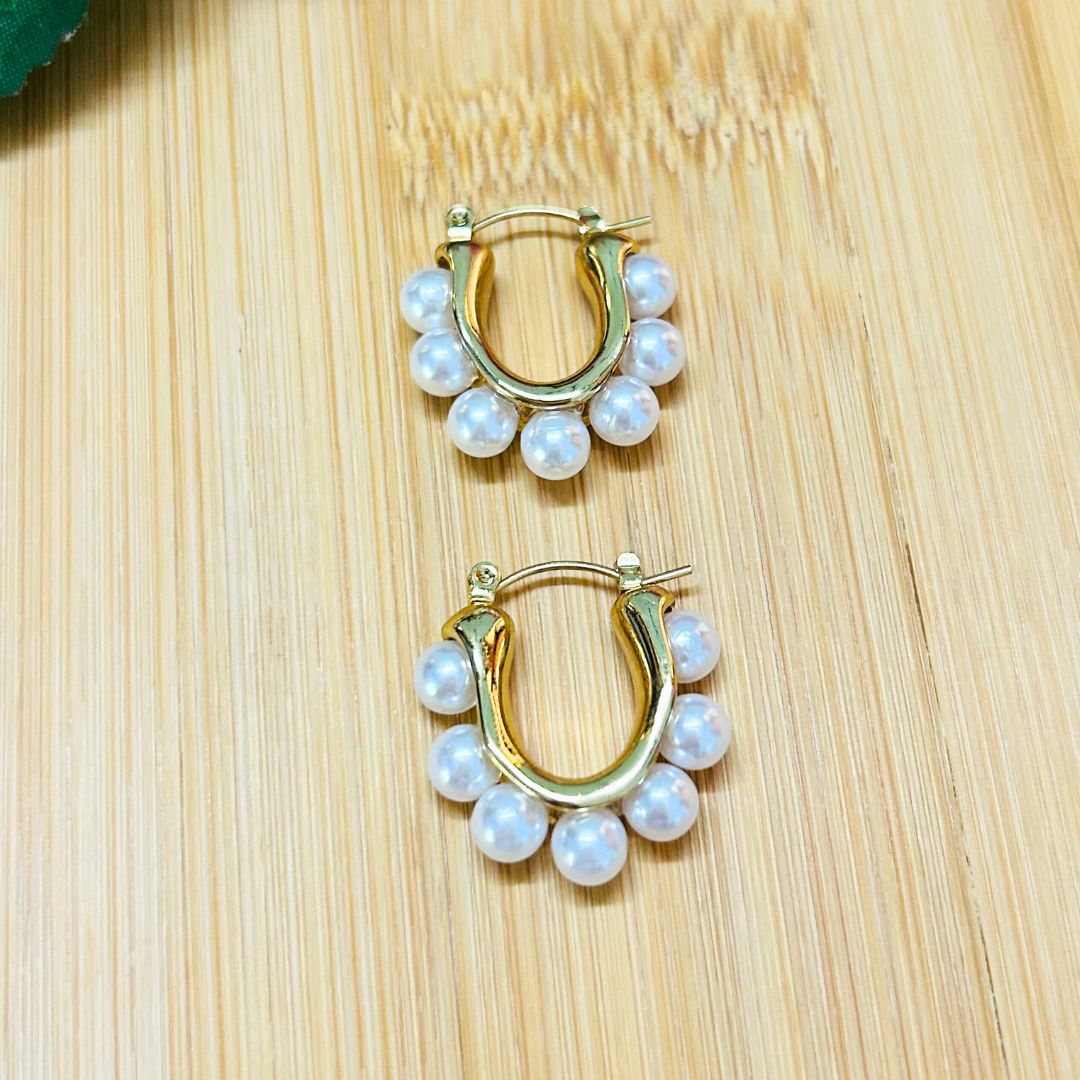 Golden Pearl Hoop Earrings