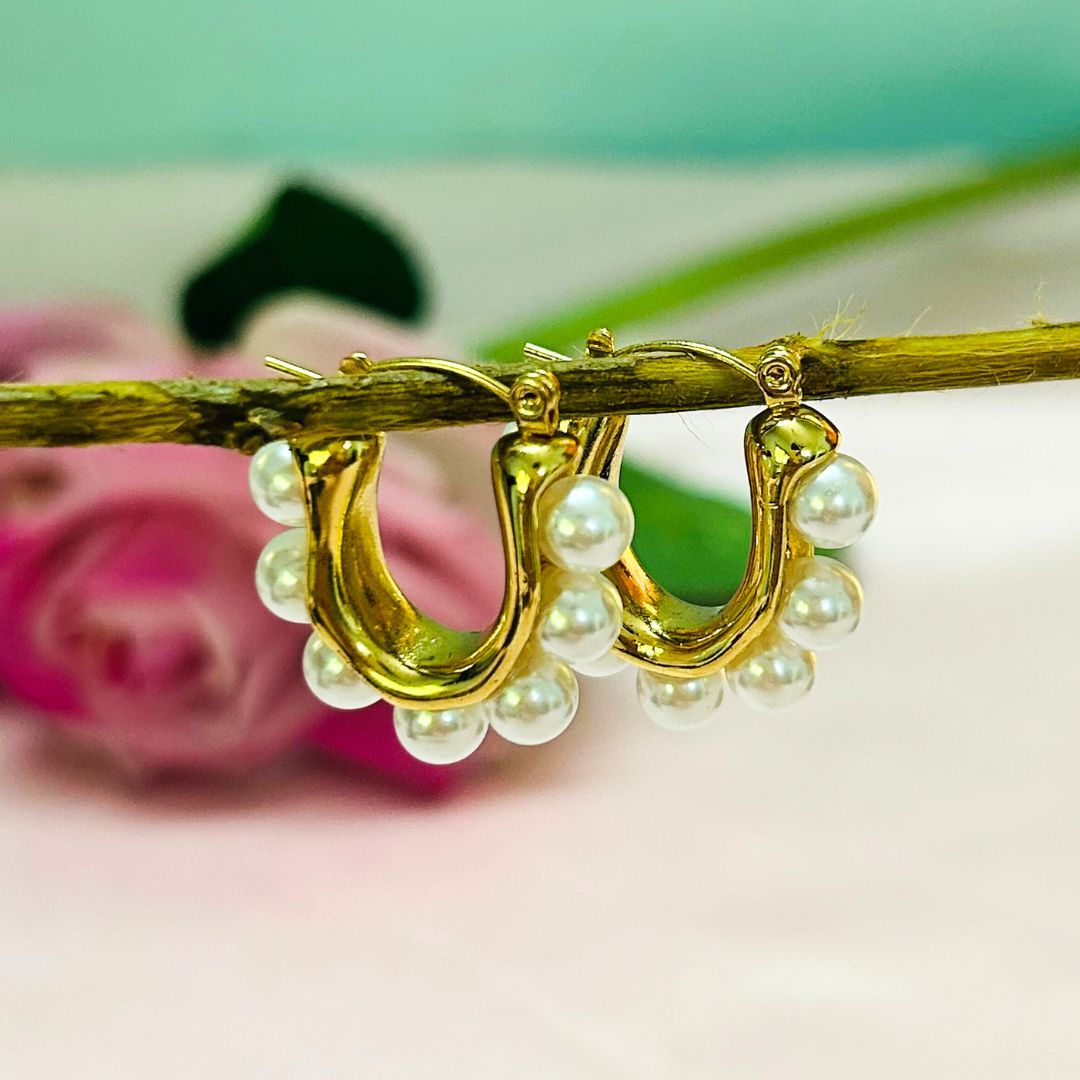 Pearl Golden Hoop Earrings