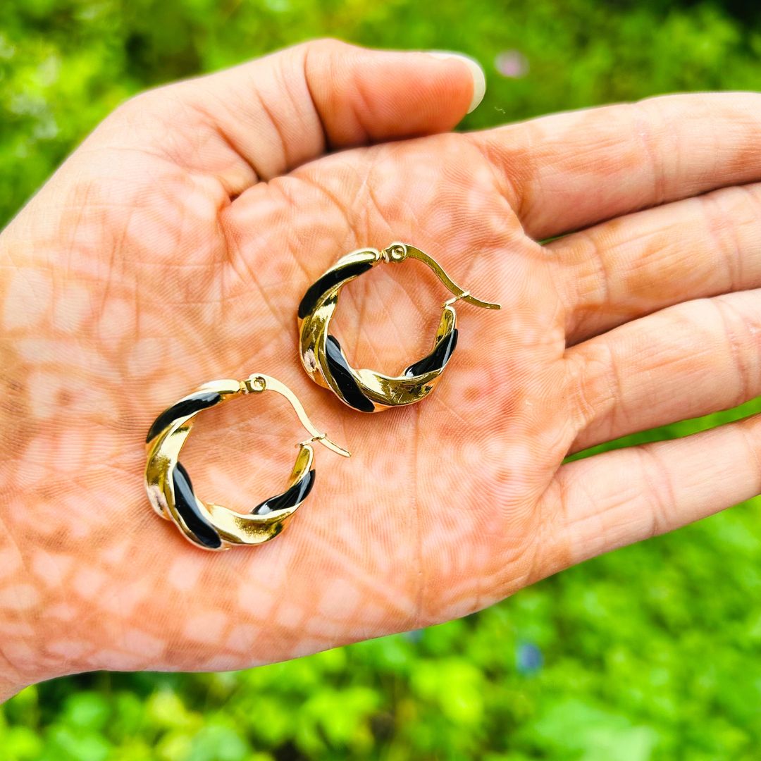 Black And Golden Hoop Earrings