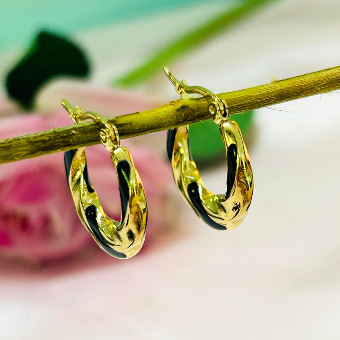 Black And Golden Hoop Earrings