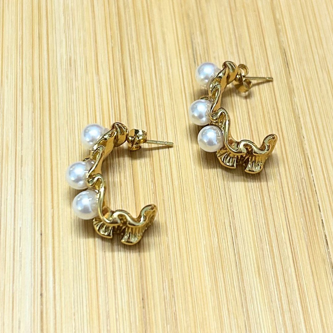 Golden Pearl Crown Hoop Earrings