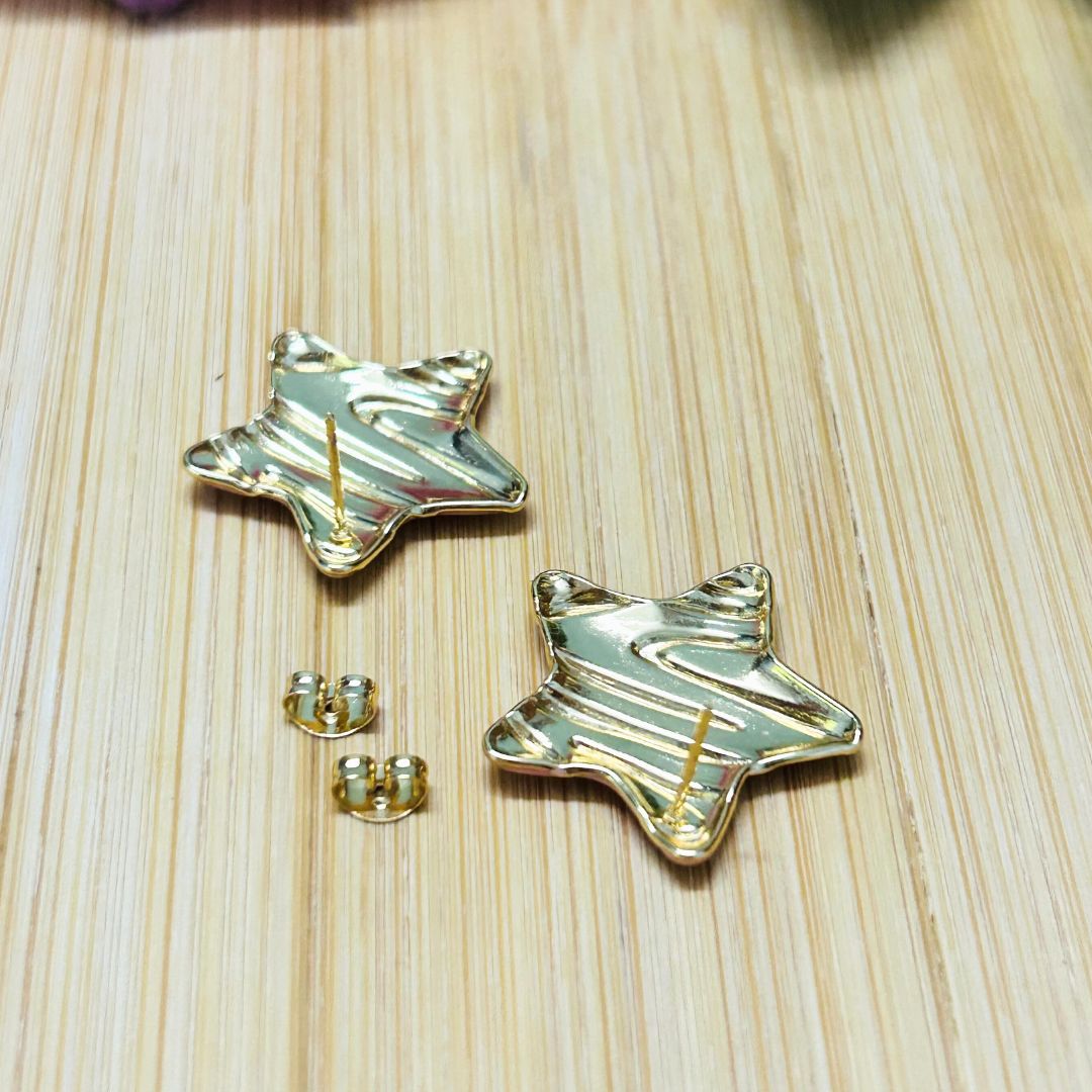Black And Golden Star Stud Earrings