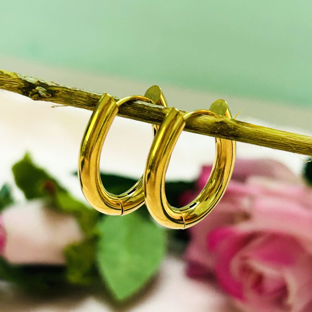 Oval Golden Hoop Earrings