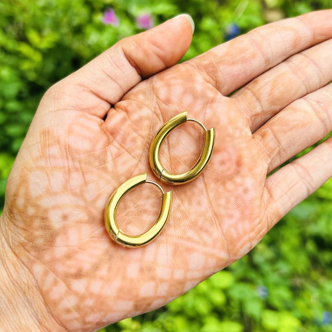Oval Golden Hoop Earrings