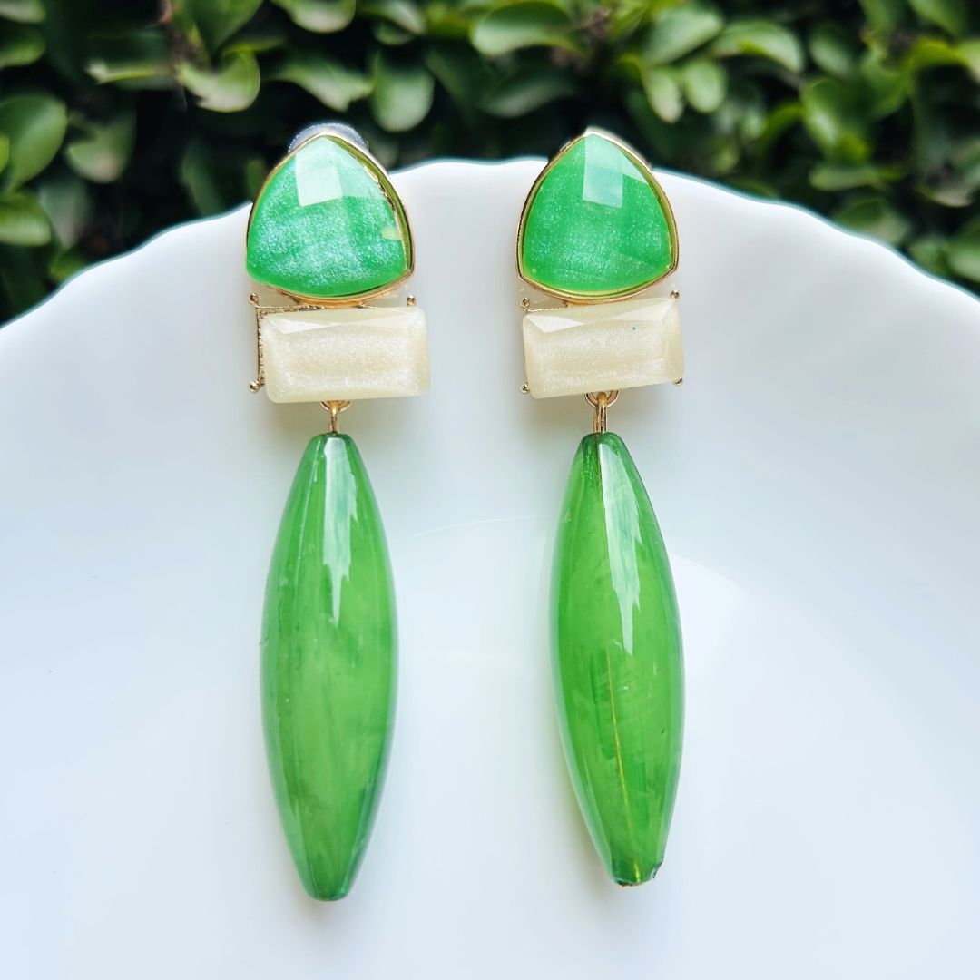 Green Resin Drop Earrings