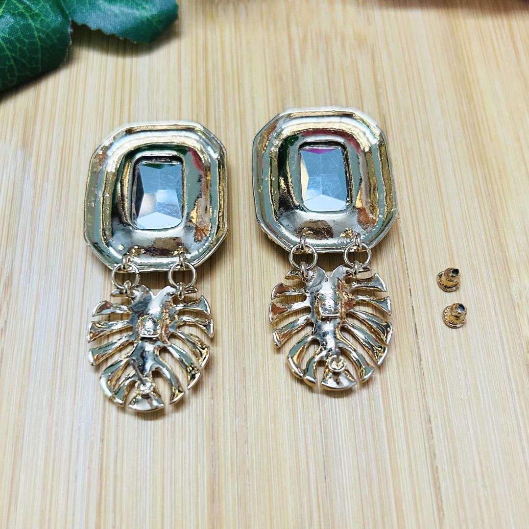 Red Rhinestone Leaf Earrings