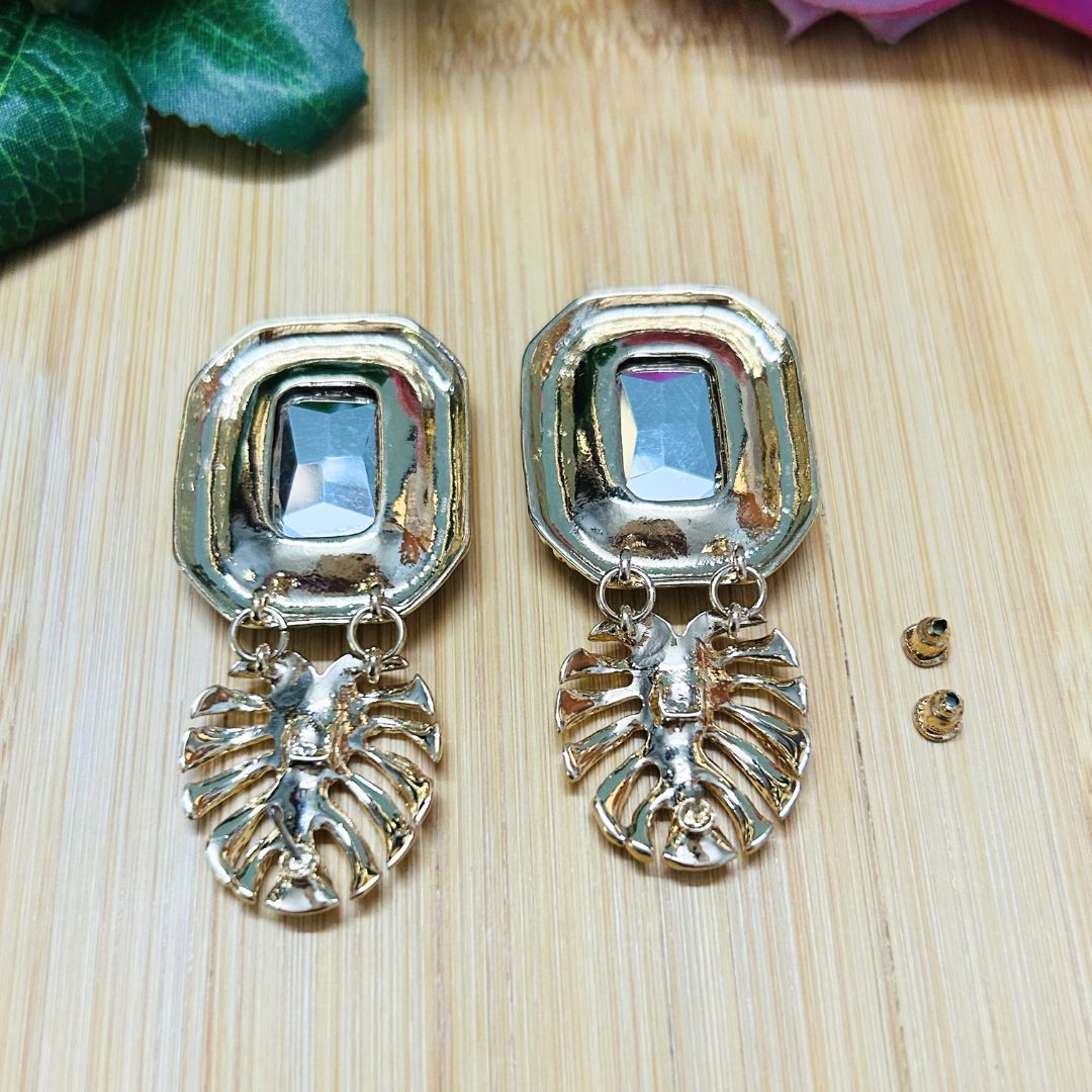 Black Rhinestone Leaf Earrings