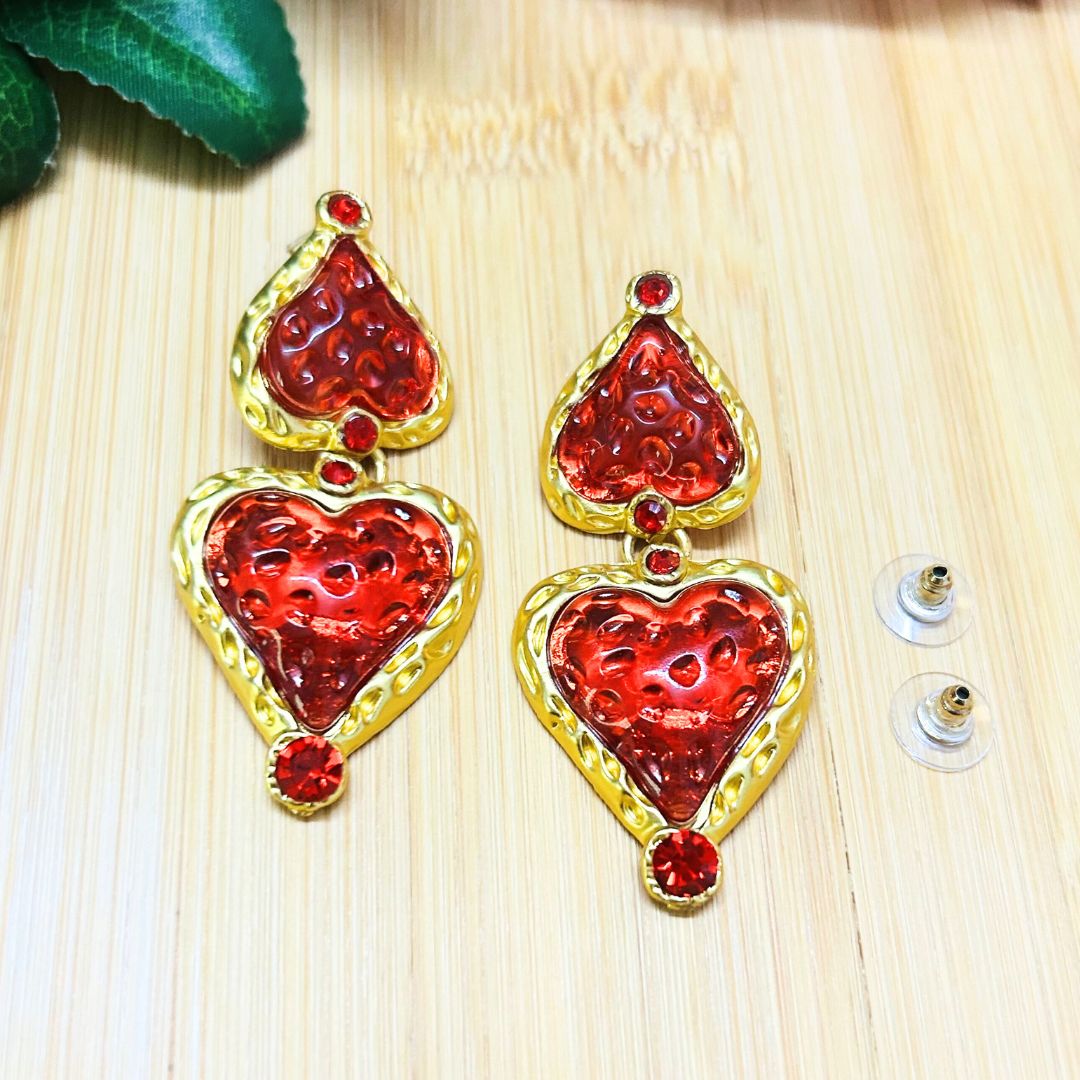 Ruby Flame Heart Red Drop Earrings